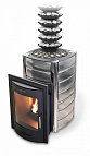 Банная дровяная печь-камин с полукруглым стеклом Регалия Супер Inox с нержавеющим конвектором